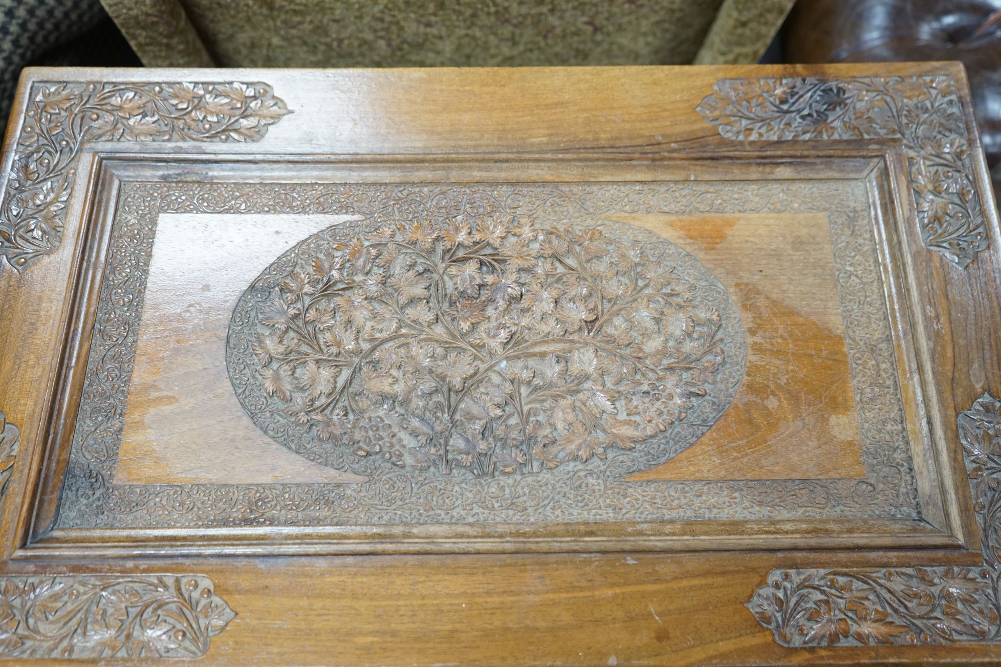 A Kashmiri carved hardwood cocktail cabinet, width 67cm, depth 42cm, height 96cm